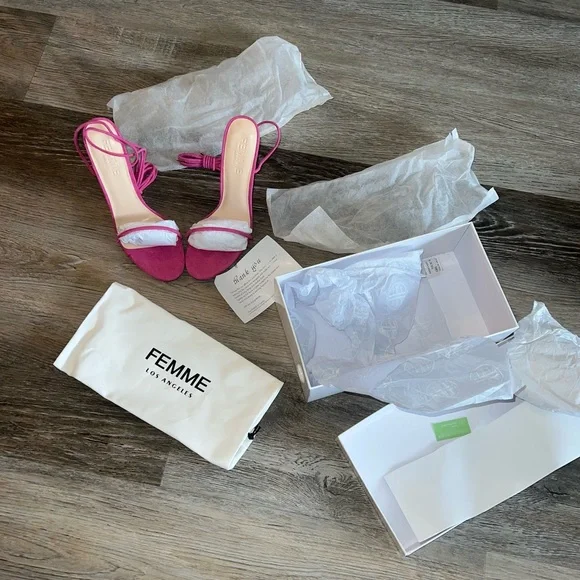 NWT Femme Barely There Lace Up Sandals in Deep Pink as seen on Hailey Bieber - Picture 12 of 15